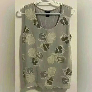 Ann Taylor Factory Grey shell with blue and  white floral design lined tank med